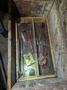 Vintage wooden chest with vintage tools