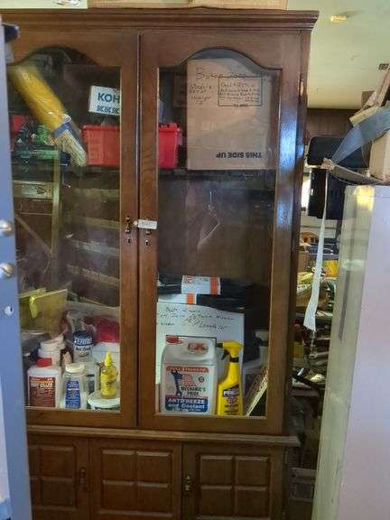 Cabinet and contents: car parts, car fluids, misc. 70"x41x12