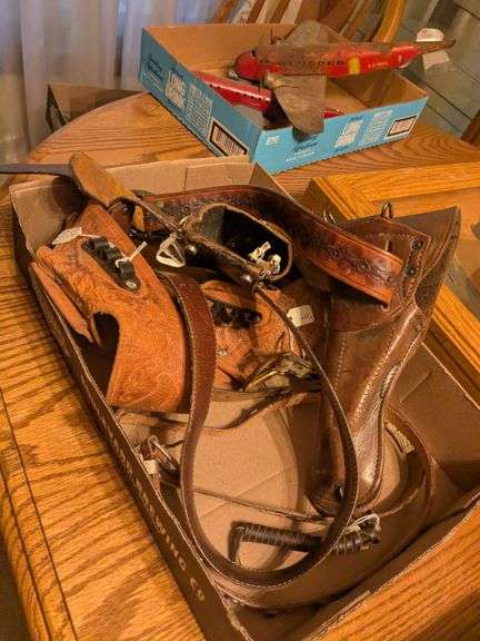 3 Leather holsters, childrens leather belts image