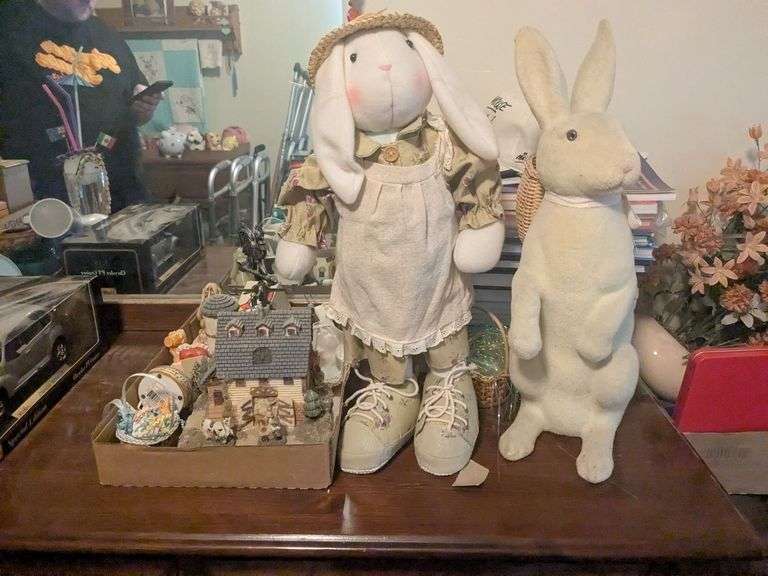 2 18" rabbits, Amazing grace music box, drinking happy bird and book collection image