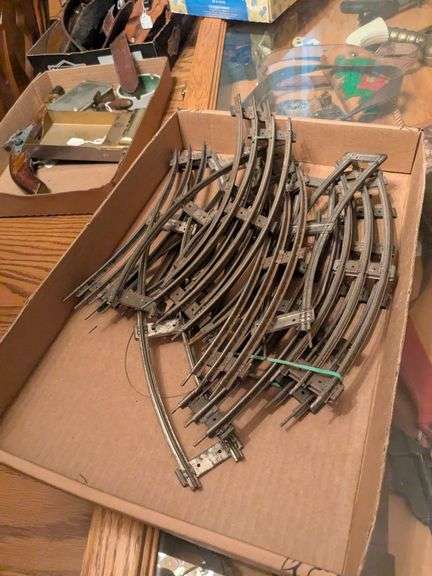 Vintage metal toy train tracks image