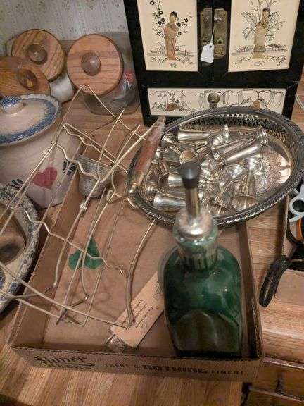12 Sterling silverKiddish cups and Silver plated tray, oil bottle, candle holders and misc. image