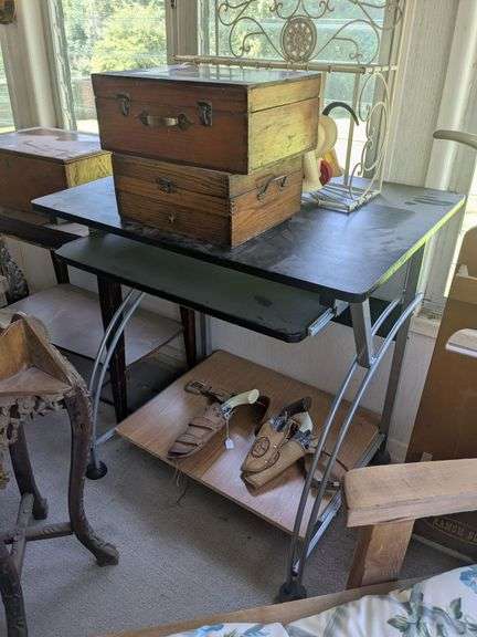 Desk (30" x 29" x 23"), 2 wooden boxes image