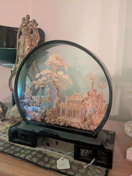 Heritage Industries LTD Oriental carving in round glass scene image