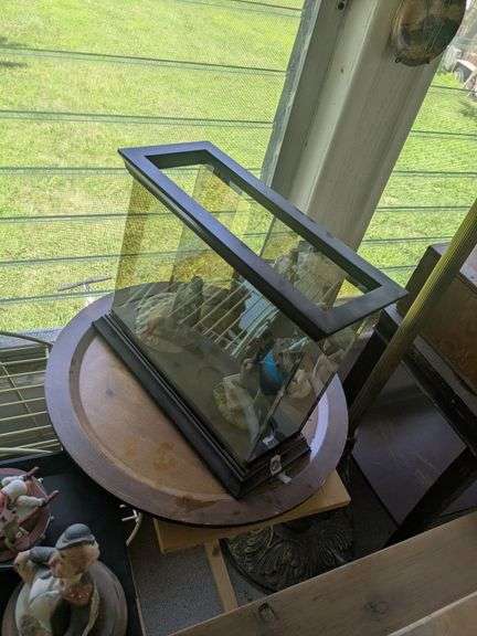 Lap stand, lazy susan, 2 Gone with the Wind figurines in glass case image