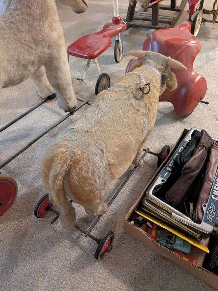 Steiff bull on wheels