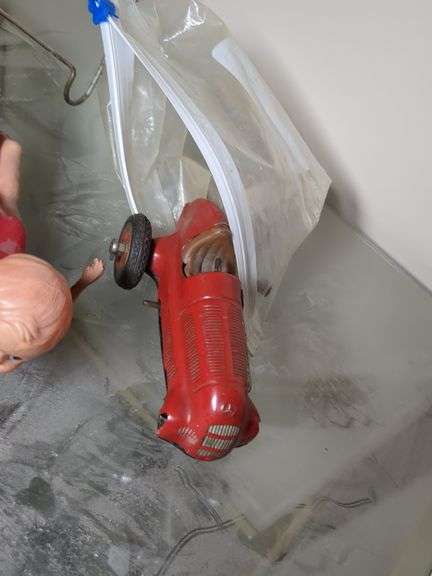 Celluloid girl swimmer wind up 1950s, Schuco studio racer #1050 1950s (broken), German tank display, misc.
