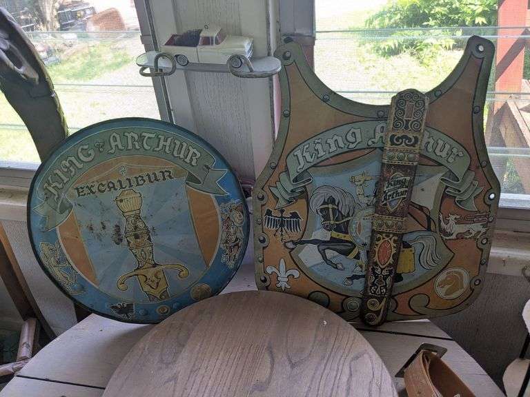 King Arthur chest plate, shiled, and sheath, all metal toy image