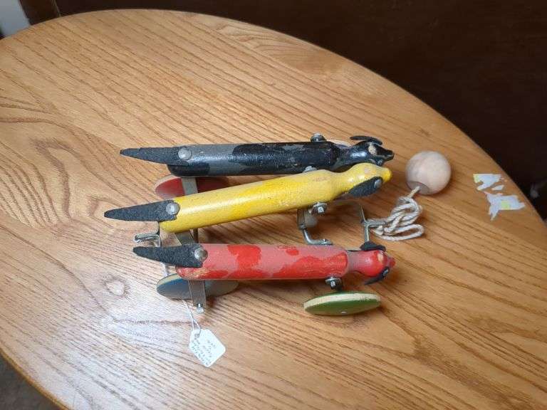 1927 Tinker Dogs #263 pull toy, tin windup tractor, Schuco toy car
