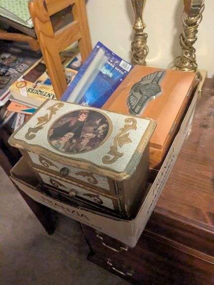 Jewelry box, Harlet Davidson 100yr anniversary wooden box, fiber optic light and 2 drumsticks image
