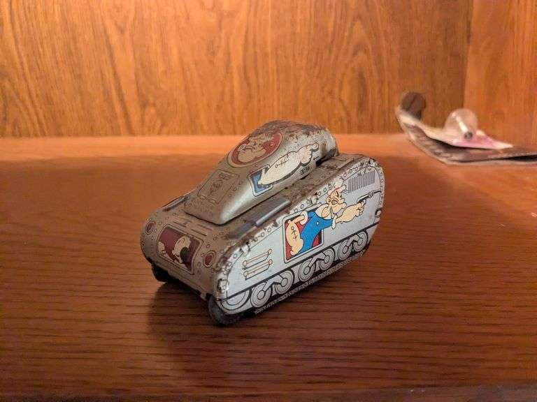 Linemar Popeye turnover tank tin windup 1950s image