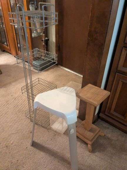 Stool, wall shelf, and misc. image