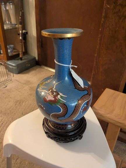 Cloisonne 8" vase 1965 w/ dragon