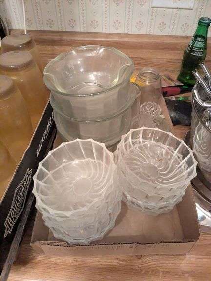 Juice glasses and glass bowls image
