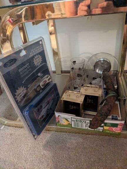 Pair of German br battery powered clocks, Ford collectors set tin with 2 pocket knives image