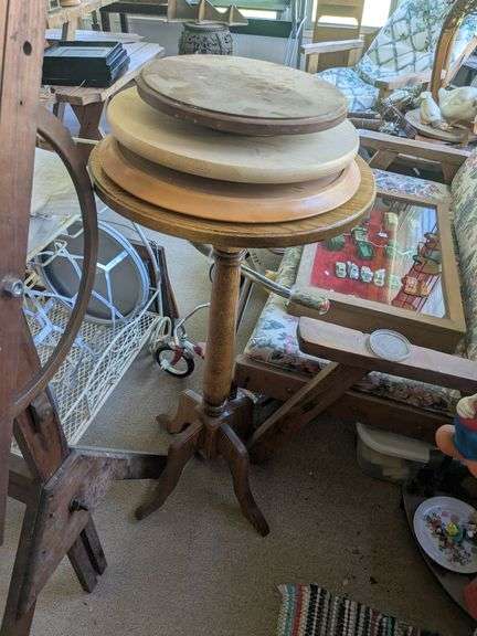 Wooden bar top table (35"x 18") and 3 lazy Susans image