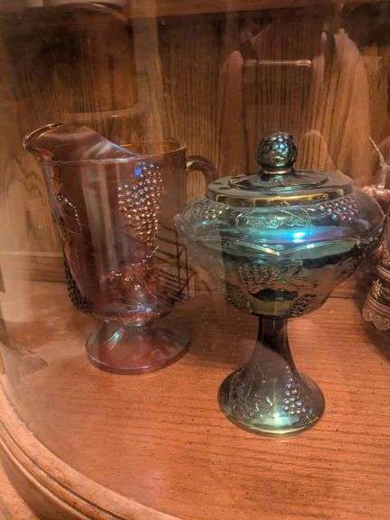 Glass candy dish and glass pitcher image