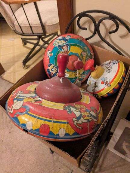 Ohio Art tin top #36, Ohio Art top #304a135, J. Chein tin top, with shelf 31"x10"10"