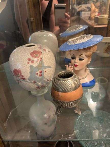 Napcoware Lady Head Vase w/ pearls, MF Alpacca Ind-Arg Yurba Mate Tea Gord, Japanese Vase image