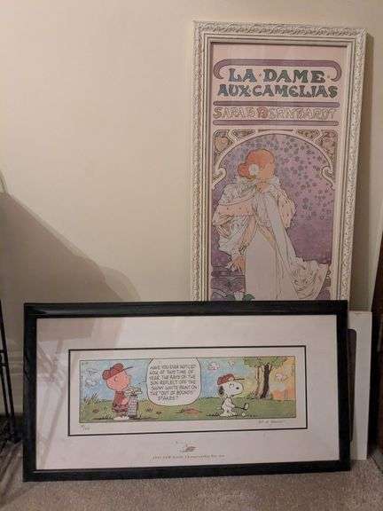 1995 VFW Charlie Brown print framed 118/250 w/ certificate authenticity with 2 Alphonse Mucha prints image