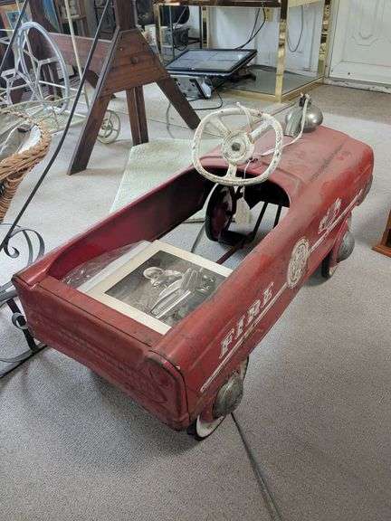 Viktor Schreckengost Metal firechief pedal car, with a book about the designer, and print