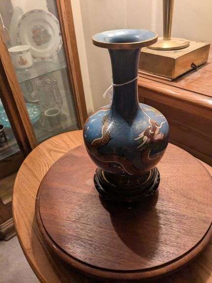 Cloisonne 8" vase 1965 w/ dragon