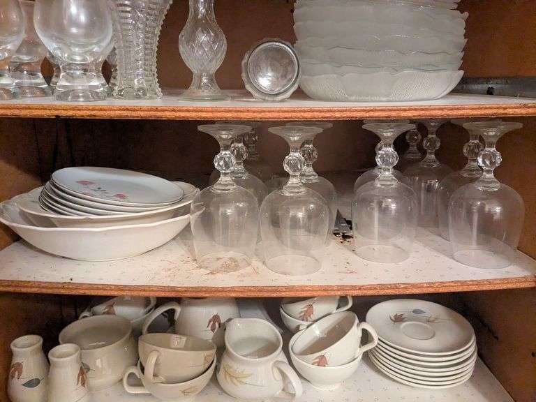 3rd shelf: wine glasses, bowls and plates image