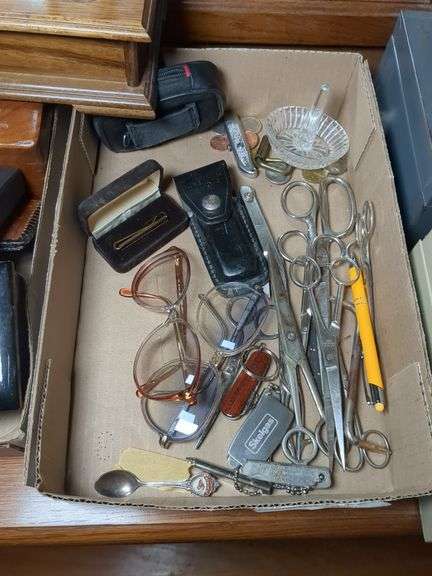 Vintage Oster Hand Hair Clipper, vintage 3 piece candy and nut container, Pierre Cardin tie clip