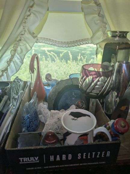 Glass crane, German nutcracker, mug and misc glass items image