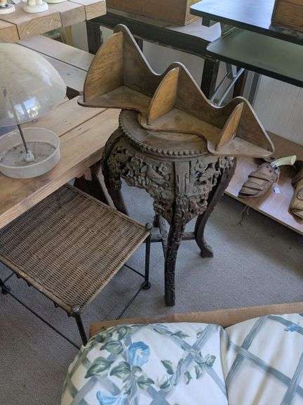 Decorative stand (24" x 15") and wall shelf, wicker small table image