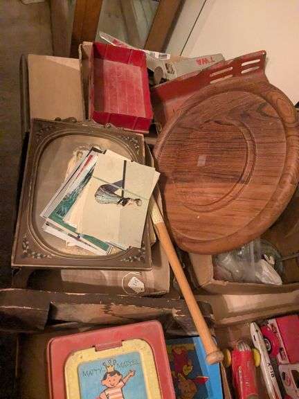 Vintage picture frame w/ old wedding photo from 20s/30s, louisville slugger mini bat, and misc. image