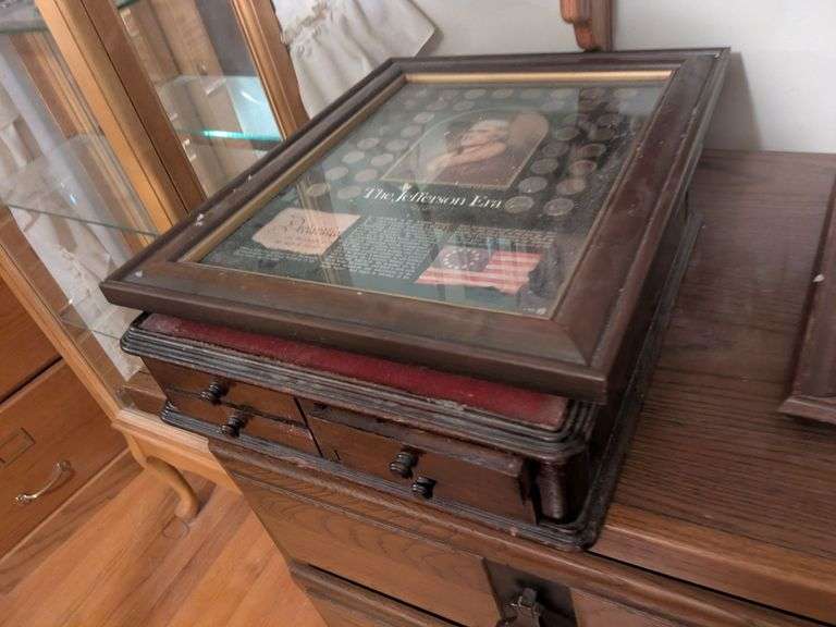 Jefferson era coin collection and silverware chest cabinet image