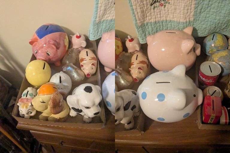 Mud Pie Piggy bank and other misc. coin and piggy banks image