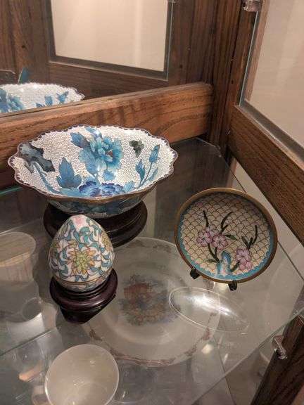 Cloisonne small dish, bowl, 2 piece egg