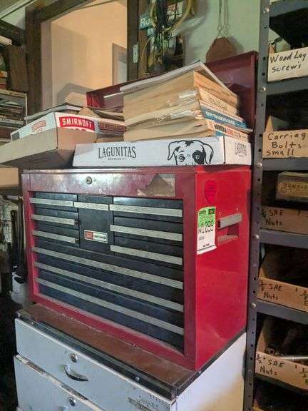 Craftsman tool box (20" x 26" x 12") and contents: sockets, screw drivers and misc. image