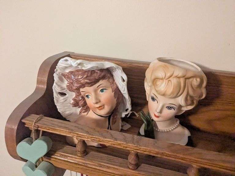 Left-on Lady head 6" vase with pearl necklace and 6" lady head vase image