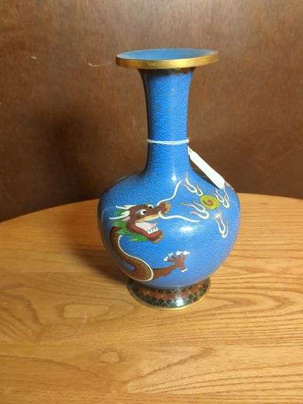 Cloisonne 8" vase 1965 w/ dragon image