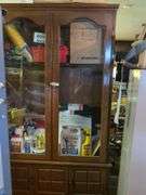 Cabinet and contents: car parts, car fluids, misc. 70"x41x12