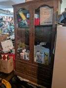 Cabinet and contents: car parts, car fluids, misc. 70"x41x12