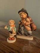 2 Hummel figurines: Boy w/ horse {chipped), Little cellist