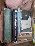 1951 Webster dictionary, state maps, basketball, glass top table (22" x 20"), and misc.