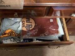Dresser (34" x 62" x 20") w/mirror (32" x 30") and contents