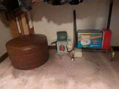 Foot stool, candle, Chicago electric ultra sonic cleaner
