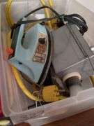 Jewelry box, Electrical cord, flashlight and vintage genral electric iron