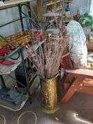 Wooden 3 drawer sliding file, 2 decorative metal stands, large metal vase