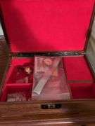 Jewelry box, Electrical cord, flashlight and vintage genral electric iron