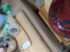 2 Wooden cutting boards, bike helmet, Alphi western Germany chrome insulated coffee pitcher, vase
