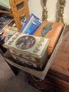 Jewelry box, Harlet Davidson 100yr anniversary wooden box, fiber optic light and 2 drumsticks