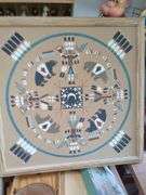 13 Precious Moments figurines, Native American pattern wall art of Navajo sand painting