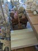 Wooden doll wagon w/ bears and display stand
